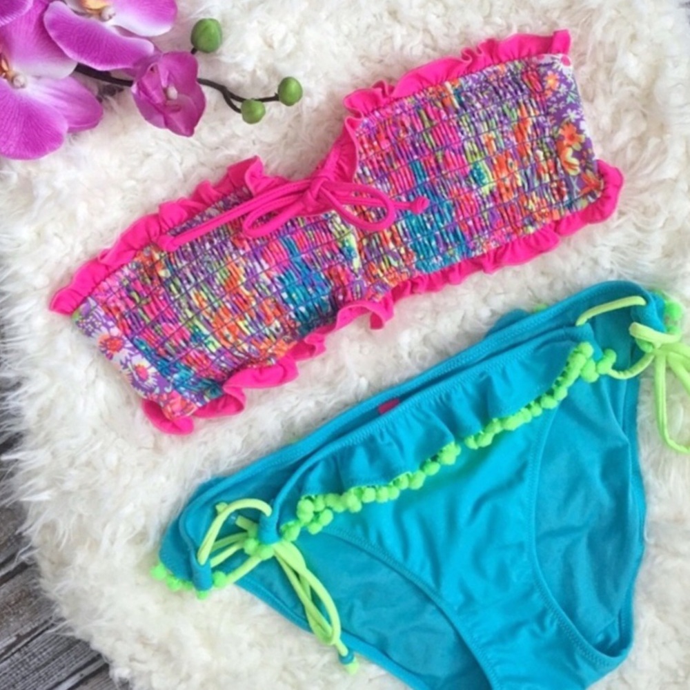 Victoria's Secret Bandeau & Pom Pom Bikini Set